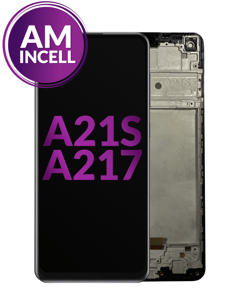 Reparación de pantalla LCD Galaxy A21s con marco en Guatemala, disponible en mayoristas de repuestos de teléfonos celulares.
