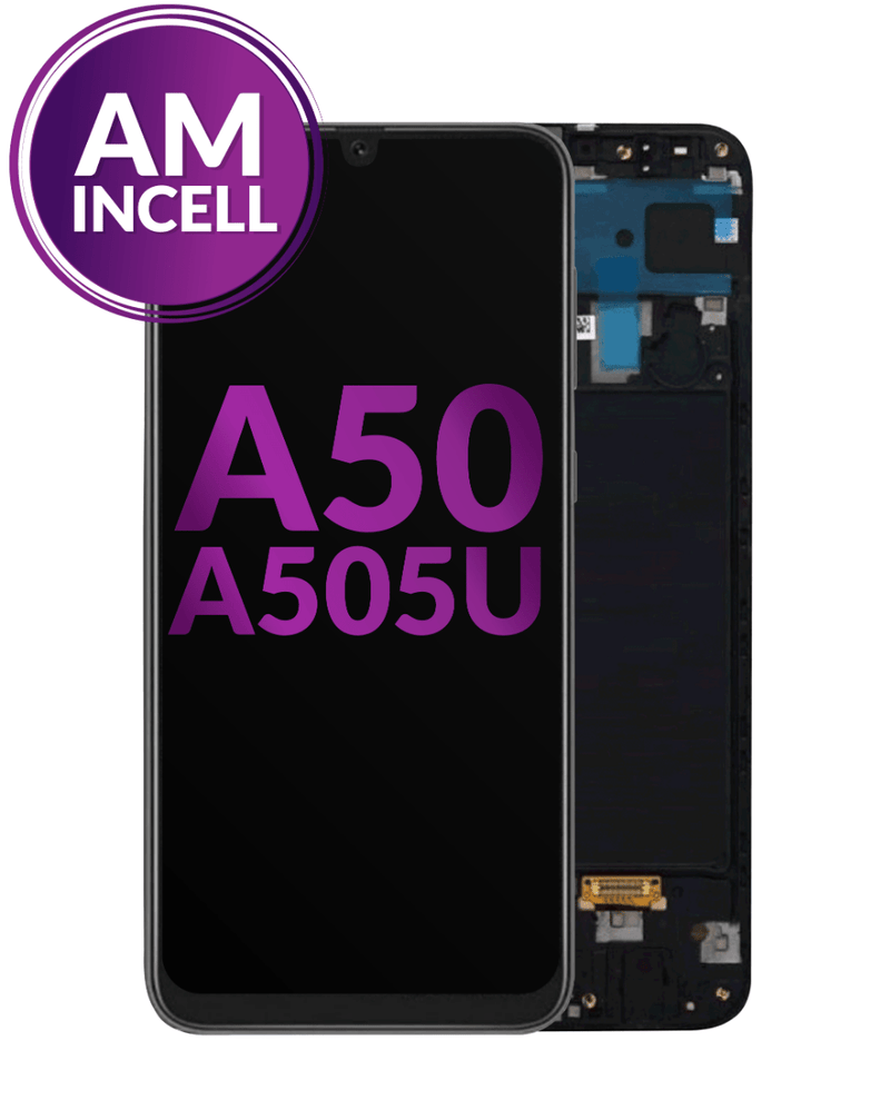 Reparación de pantalla con marco para Galaxy A50 en Guatemala, con la tecnología incell y etiquetas BajoPPLCD.