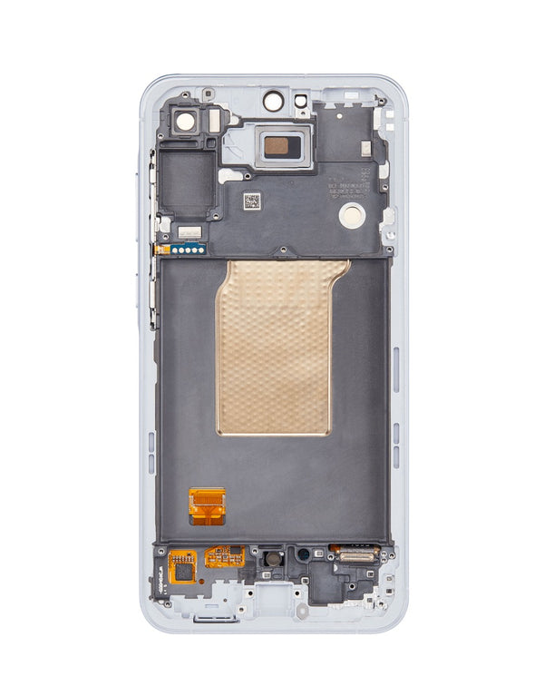 Reparación de pantalla OLED con marco Galaxy A55 5G en Guatemala - Mayorista de pantallas Galaxy A55 con etiquetas BajoPPLCD y Awesome Iceblue.