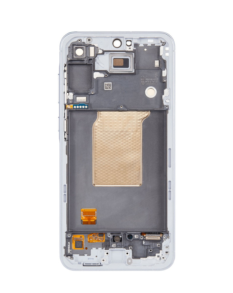 Reparación de pantalla OLED con marco Galaxy A55 5G en Guatemala - Mayorista de pantallas Galaxy A55 con etiquetas BajoPPLCD y Awesome Iceblue.