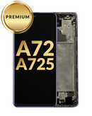 Reparación de pantalla Samsung Galaxy A72 con marco en Guatemala en color violeta.