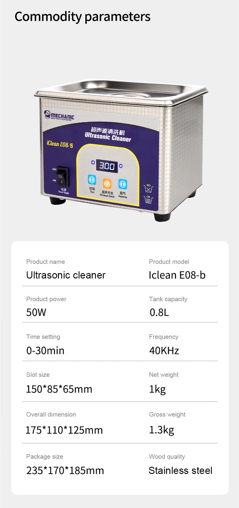 Encuentra el Limpiador ultrasónico Mechanic E08P para PCB, cámara y anteojos en Guatemala, ideal para limpiar a profundidad dispositivos electrónicos y lentes.
