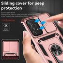 Funda híbrida doble capa rose gold para Samsung Galaxy A73 5G con anillo metálico y protector de cámara.