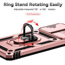 Funda híbrida doble capa rose gold para Samsung Galaxy A73 5G con anillo metálico y protector de cámara.