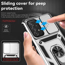 Funda híbrida plateada para Galaxy A73 5G con anillo metálico giratorio y protector de cámara.