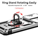 Funda híbrida plateada para Galaxy A73 5G con anillo metálico giratorio y protector de cámara.