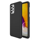 Funda protectora negra de doble capa SlowBack para Samsung Galaxy A73 5G, con absorción de impactos y bordes elevados.