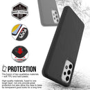 Funda protectora negra de doble capa SlowBack para Samsung Galaxy A73 5G, con absorción de impactos y bordes elevados.
