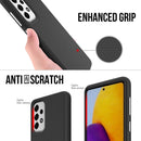 Funda protectora negra de doble capa SlowBack para Samsung Galaxy A73 5G, con absorción de impactos y bordes elevados.
