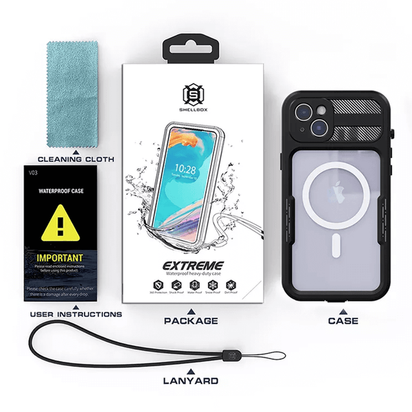 Protege tu iPhone 14 Pro con la funda impermeable SHELLBOX Mars Series para surfing y buceo en Guatemala.
