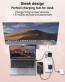 Cable de extensión LDNIO SC5614 multifuncional 2500W, blanco con seis tomas y cuatro puertos USB.