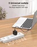 Cable de extensión LDNIO SC5614 multifuncional 2500W, blanco con seis tomas y cuatro puertos USB.