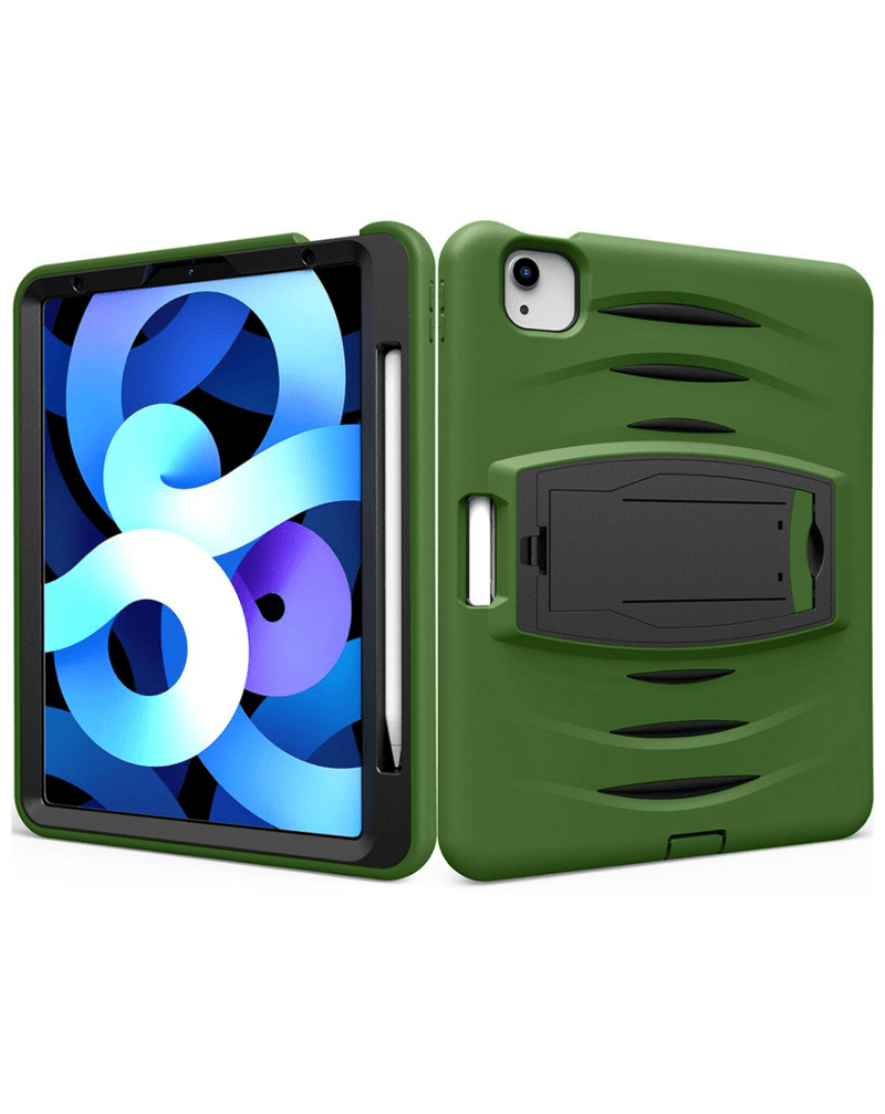 Protege tu iPad Pro 12.9 con esta funda a prueba de golpes en color verde militar, disponible en Guatemala.