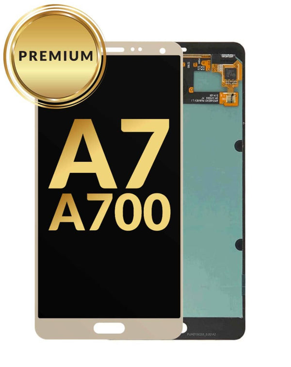 Reparación de pantalla OLED Samsung Galaxy A7 en Guatemala, repuestos de pantalla en color dorado disponibles en mayorista.