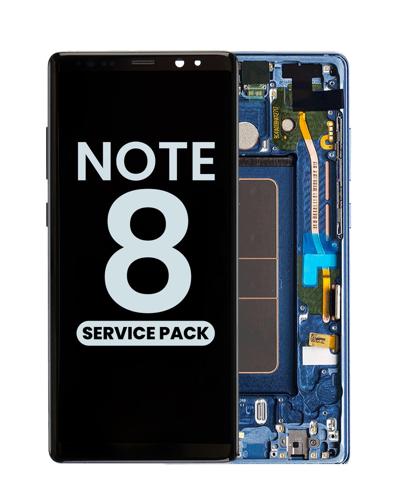 Encuentra la pantalla original con marco en color Deepsea Blue para Samsung Galaxy Note 8 en Guatemala, ideal para reparaciones en talleres especializados.