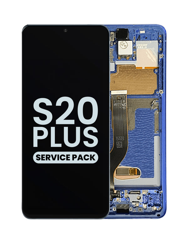 Encuentra la pantalla OLED con marco para Samsung Galaxy S20 Plus en Guatemala, ideal para reparaciones y disponible en color Aura Blue.