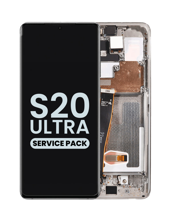 Encuentra pantallas originales con marco para Samsung Galaxy S20 Ultra G988 en Guatemala, ideales para reparaciones de pantalla en talleres especializados.