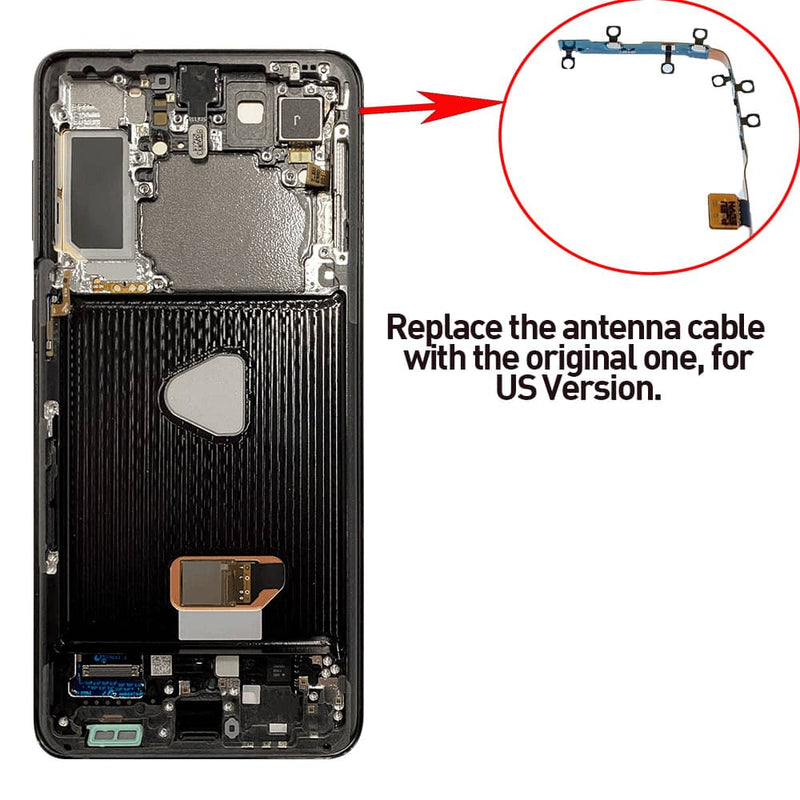 Encuentra pantallas originales OLED con marco para Galaxy S21 Plus en Guatemala, ideales para reparaciones en talleres autorizados.