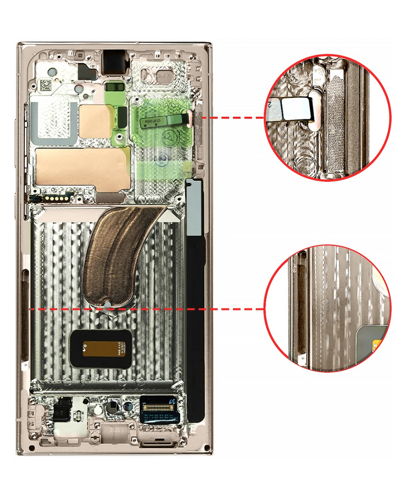 Reparación de pantalla original OLED con marco para Samsung Galaxy S23 Ultra en Guatemala.