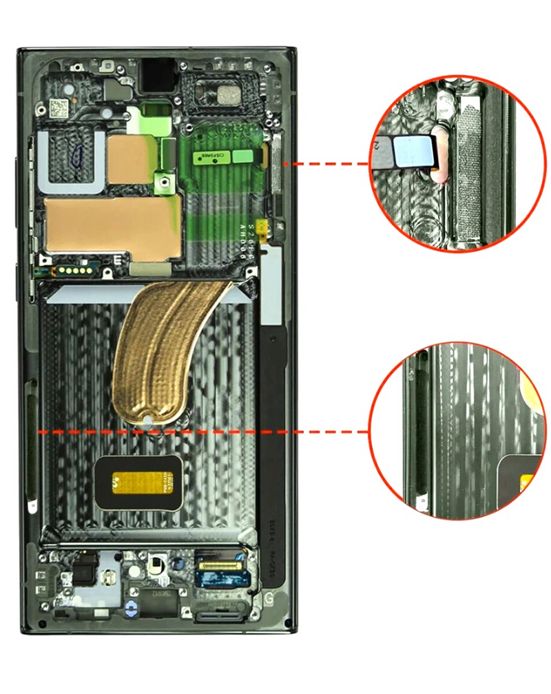 Encuentra la pantalla OLED con marco original para Samsung Galaxy S23 Ultra en Guatemala, al mejor precio de mayorista, en talleres de reparaciones autorizados.
