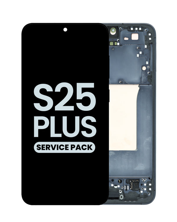 Reparación de pantalla original OLED con marco para Samsung S25 Plus en Guatemala, disponible en colores Blue Black.