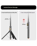 Trípode selfie stick negro con control remoto Bluetooth, ideal para fotografía móvil y videollamadas. Accesorio celular SlowBack.