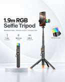 Trípode selfie stick negro con control remoto Bluetooth, ideal para fotografía móvil y videollamadas. Accesorio celular SlowBack.