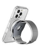 Brazalete magnético SlowBack plateado y negro para correr con ajuste cómodo.
