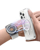 Brazalete magnético SlowBack plateado y negro para correr con ajuste cómodo.