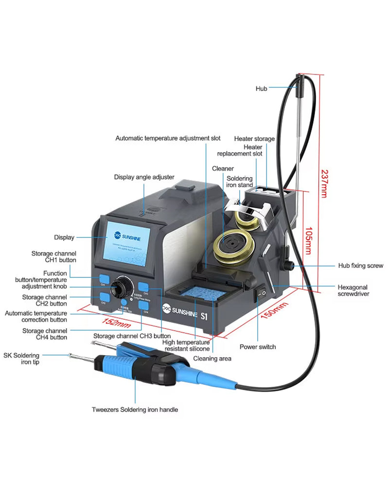 Encuentra la mejor estación de soldadura de precisión Sunshine S1 en Guatemala para reparaciones profesionales y mayoristas de soldadura.
