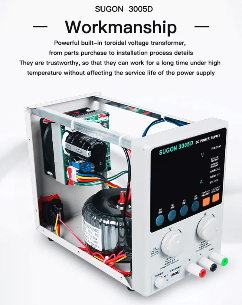 Encuentra la Fuente de Poder digital ajustable SUGON 3005D 30V 5A en Guatemala para tus necesidades de reparación con SlowBack.