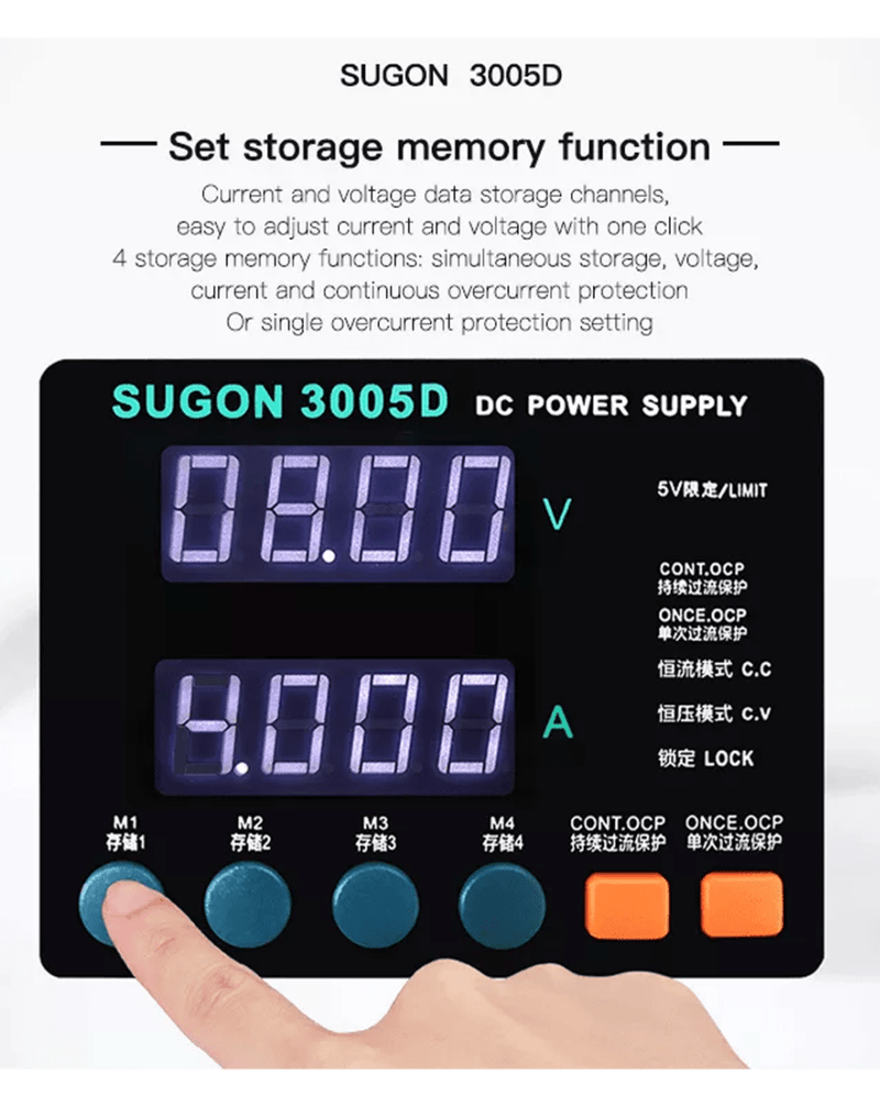 Encuentra la Fuente de Poder digital ajustable SUGON 3005D 30V 5A en Guatemala para tus necesidades de reparación con SlowBack.