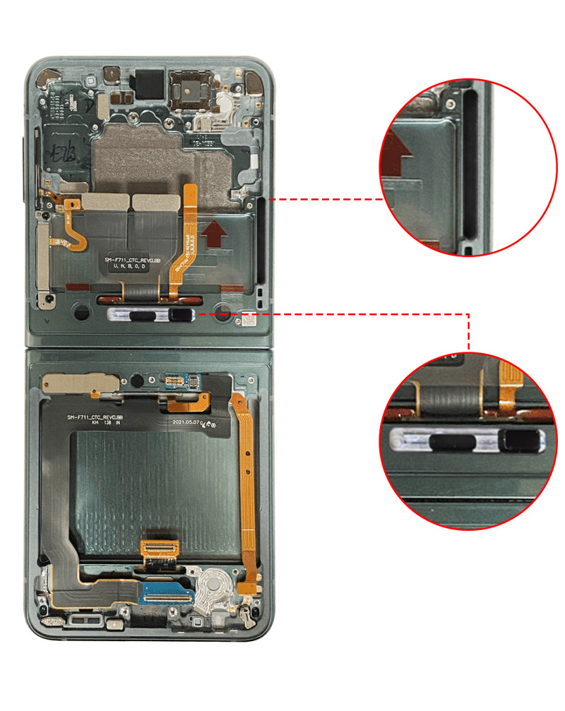 Pantalla original con marco Galaxy Z Flip 3 F711 (verde) para reparaciones en Guatemala, al mejor precio.