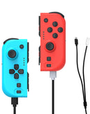 Controladores Dobe Joy-Con en azul y rojo neón, para Nintendo Switch.