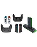 Soporte de carga Dobe para dos Joy-Con de Nintendo Switch, base negra con indicadores LED.