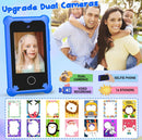 Smartphone SlowBack azul para niños con pantalla táctil, juegos, cámaras y reproductor MP3, en estuche protector.