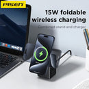 Cargador de escritorio PISEN MagStation GaN de 45W con múltiples puertos USB-C y USB-A, ideal para cargar rápidamente celulares y accesorios.