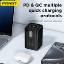 Cargador de escritorio PISEN MagStation GaN de 45W con múltiples puertos USB-C y USB-A, ideal para cargar rápidamente celulares y accesorios.