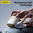 Cargador de pared PISEN GaN de 30W blanco con enchufe retráctil, ideal para carga rápida de celulares.