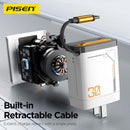 Cargador de pared PISEN GaN de 30W blanco con enchufe retráctil, ideal para carga rápida de celulares.