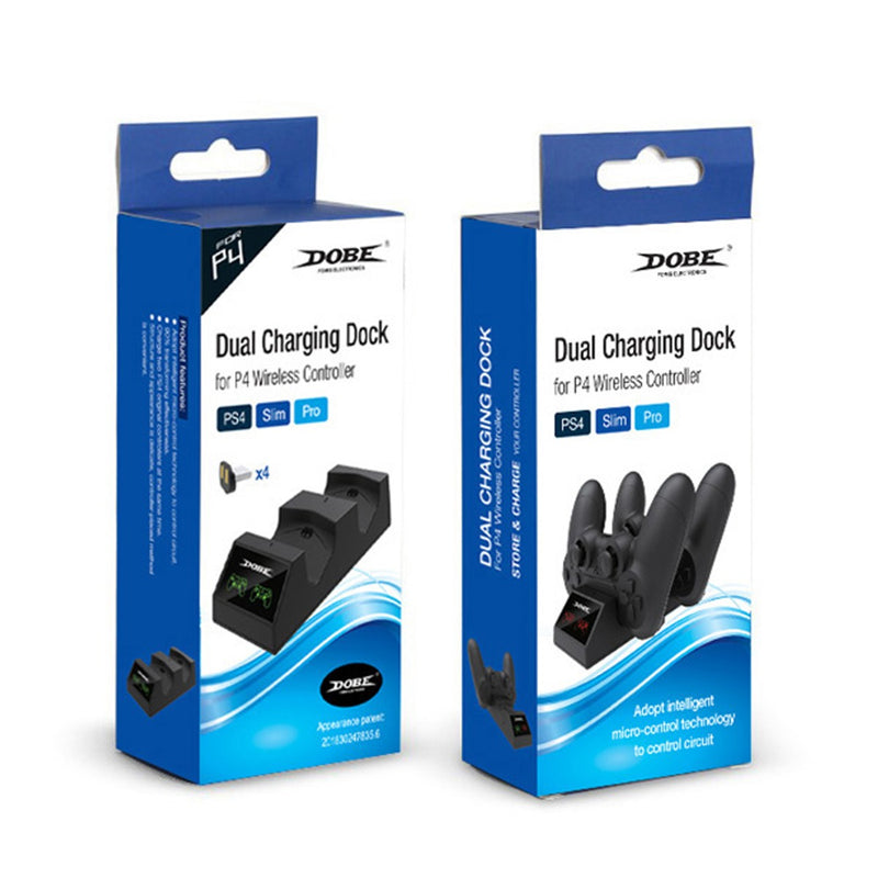 Dock de carga dual Dobe Controller para PlayStation 4 en Guatemala, ideal para mayoristas de accesorios de controlador en talleres de reparación.