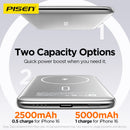 Power bank PISEN NeoSlim plateado, carga inalámbrica de 10W, 5000 mAh. Cargador portátil delgado para celulares.