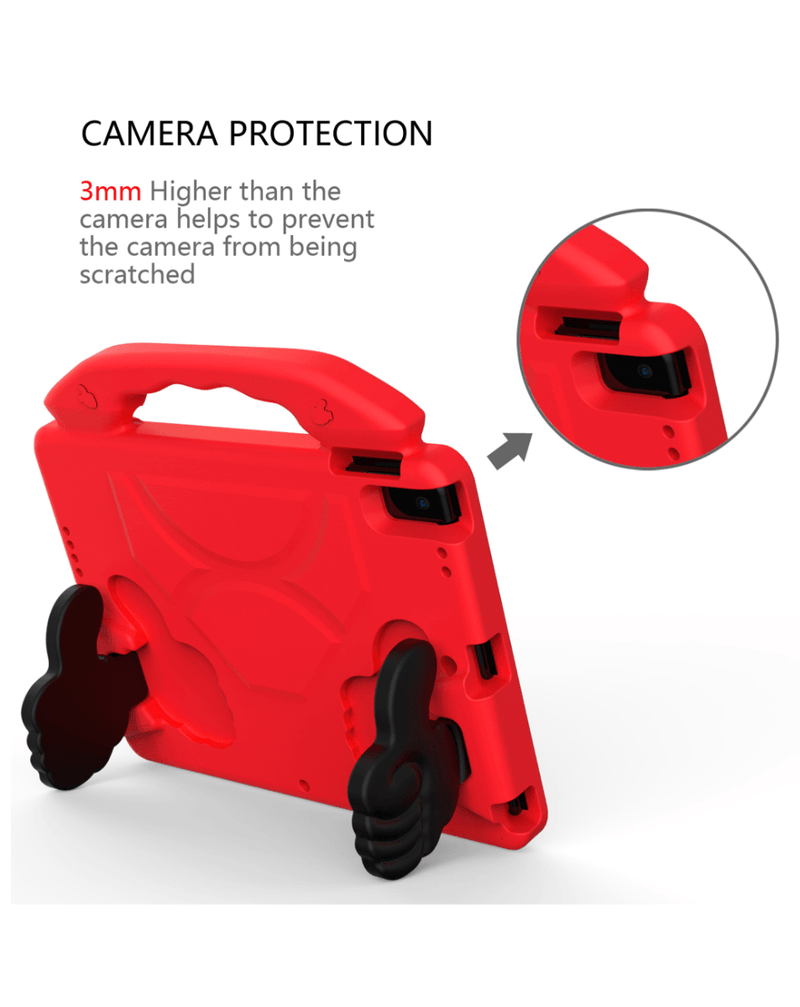 Compra el mejor case infantil con soporte manual para iPad en Guatemala, disponible para iPad 5, iPad 6, Air 1, Air 2 y Pro 9.7 en color rojo.