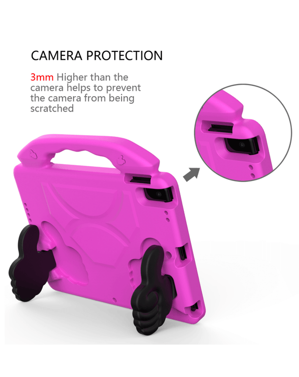 Protege tu iPad 10.2 con esta divertida funda infantil con soporte de mano en color rosa en Guatemala.