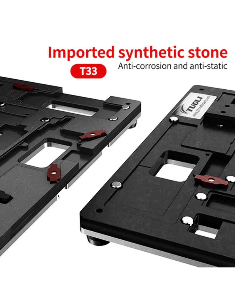 Soporte universal 6 en 1 para reparación de placa lógica de iPhone X y 11 Pro Max en Guatemala, ideal para talleres de reparaciones.
