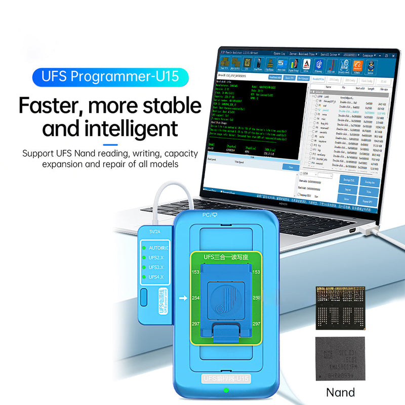 Programador UFS JCID U15 BGA 153/254/297 para lectura y escritura de Nand en Guatemala.