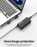 Adaptador de corriente universal VEN-DENS VD-UC01 con múltiples puntas intercambiables para laptop, color negro.