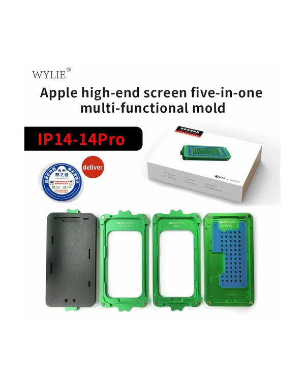 Encuentra el mejor molde de laminado OCA 5 en 1 para iPhone 14/14 Pro en Guatemala, disponible en talleres especializados y mayoristas.