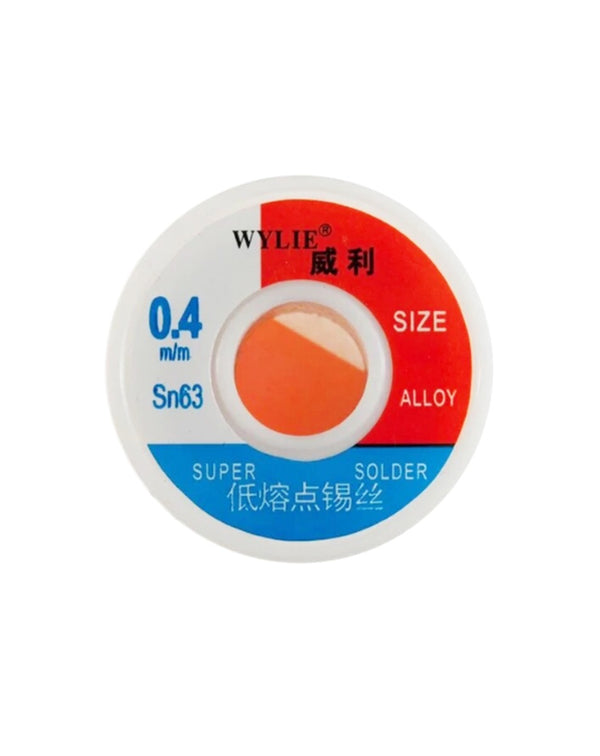 Compra alambre de soldar de alta calidad marca Wylie de calibre 0.4 (50g) en Guatemala a precio de mayorista en BajoPPLCD.