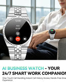 Smartwatch GloryFitPro plateado, pantalla AMOLED 1.32", elegante accesorio reloj inteligente con funciones de fitness.